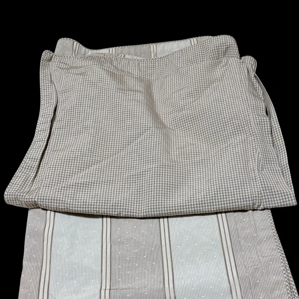 Legacy 27.5x27.5 Pillow Sham Covers Tan & Brown‎ Stripes Gingham Trim & Back
